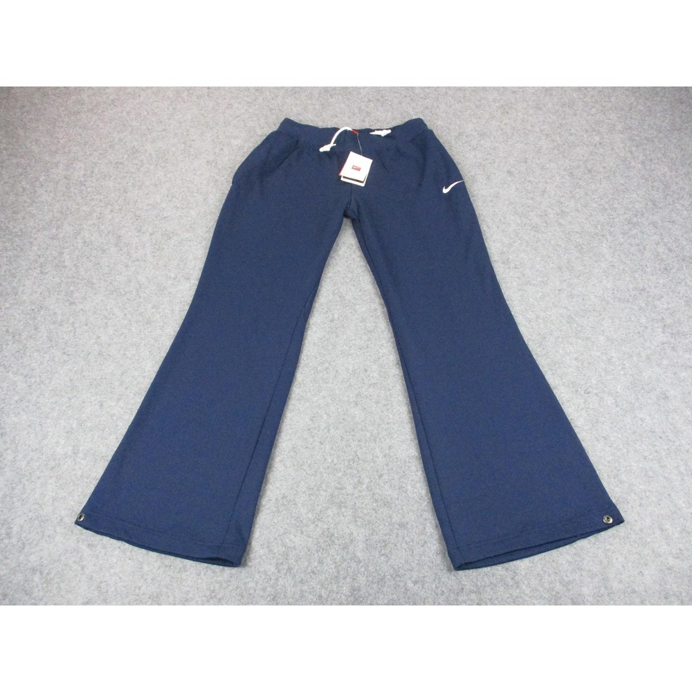 Nike Pants Womens Small Blue White Swoosh Fit Dry Flared Snap Ankle Track Y2K